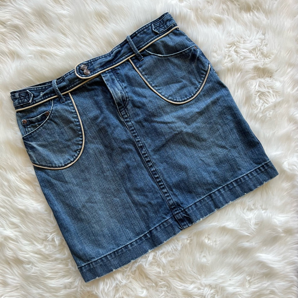 Old Navy Womens Denim Pencil Skirt Blue Pockets Zipper Belted Loop 10